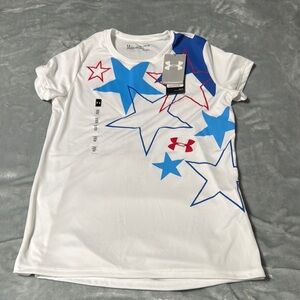 Under Armour Starry White Tee with Blue and Red Accents